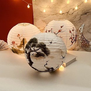 Pine/lotus/Plum Blossom Round Paper Lantern Lamp Shade Japan