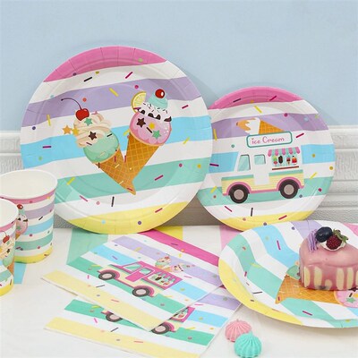 Ice Cream Theme Party Disposable Tableware Pape Cups Summer