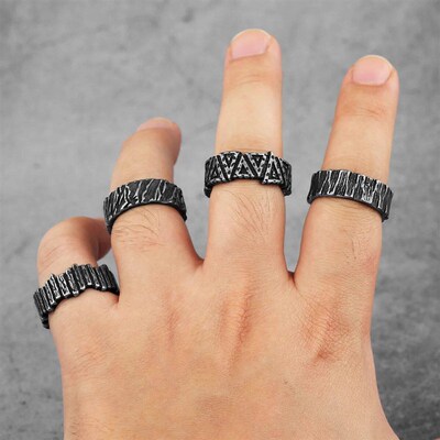 Simple Vintage Black Stainless Steel Mens Womens Rings Charm