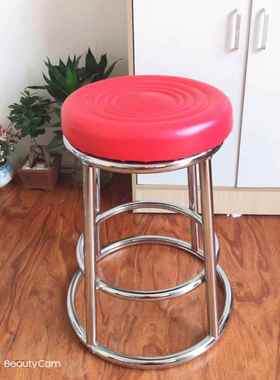 家用时尚圆加厚不锈钢餐桌凳铁钢筋凳精品高脚吧台凳圆凳