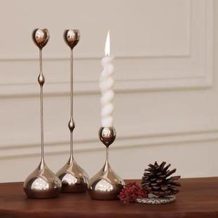 银色水滴烛台摆件 家用氛围感客厅卧室 软装轻奢装饰