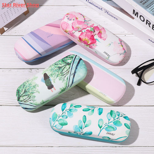 1PC Fashion Portable Glasses Case Printed Leather Storage Bo