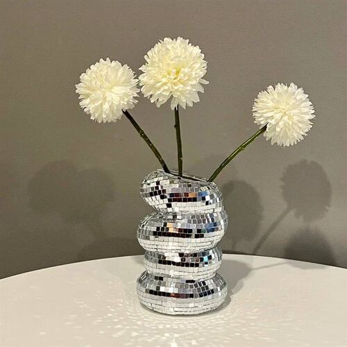 Small Sliver Disco Ball Vase Flower Planter Pot Table Decor