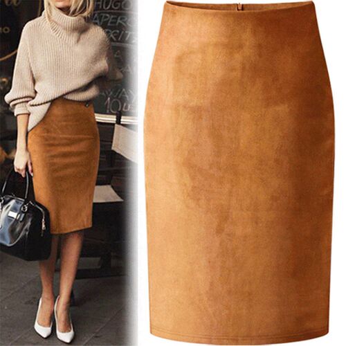 Sexy Multi Color Suede Midi Pencil Skirt Women 2021 Fashion