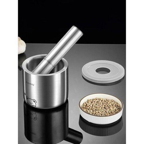 Stainless Steel Spice Grinding Pestle and Mortar with Lid
