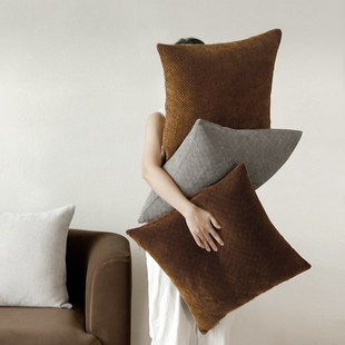 MIL米拉森林橘子汽水斜纹花绒抱枕灰咖色客厅沙发靠枕靠垫