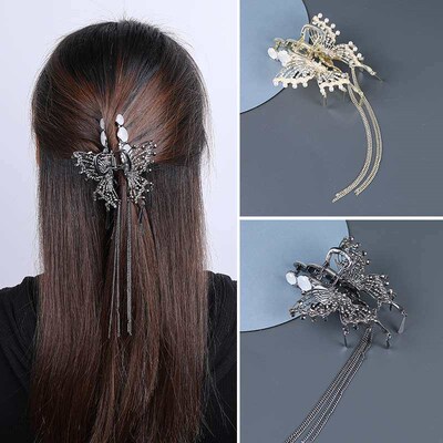 Wind chime tassel big butterfly delie dish hair clip back he