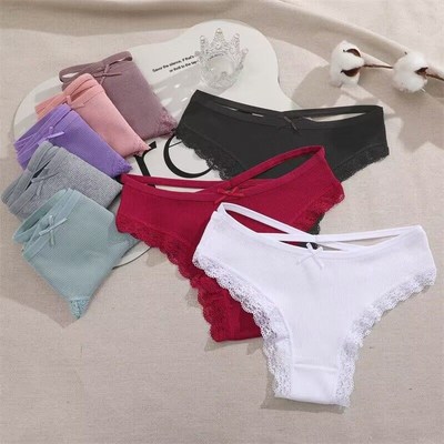 3PCS/Set Women Cotton Panties Sexy Low Rise Lace Brazilian P