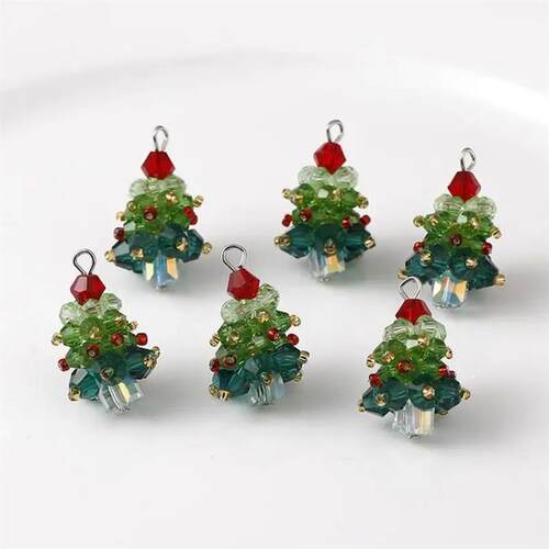 Winter Christmas Tree Charm Beaded Crystal Glass Handmade Wo