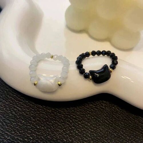 1pcs Natural Moonstone Obsidian Rings Beads Minimalist Fidge