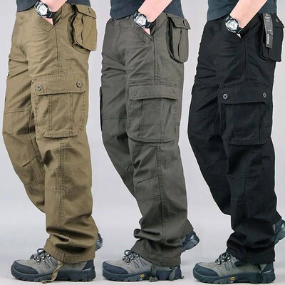 Mens Military Tactical Pants Cotton Work Overalls Cargo Loo