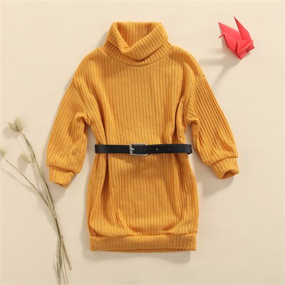 2-7Y Kids Sweater Dress 2023 Autumn Winter Solid Color Turtl