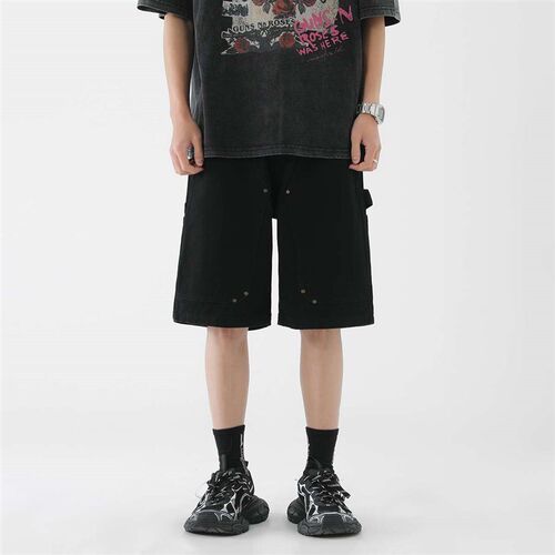 Xfan Clothing Retro Tape Straight Tooling Shorts Mens Loose