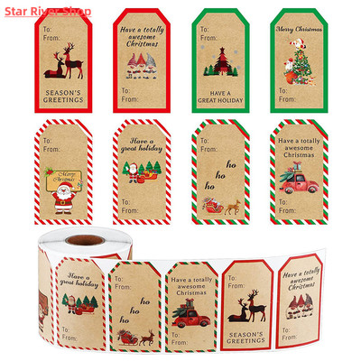 50-300Pcs Merry Christmas Gift Tags Kraft Paper Stickers Gif