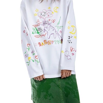 Oversized Mens Clothing Sreetwear Cartoon Cat Print Autumn