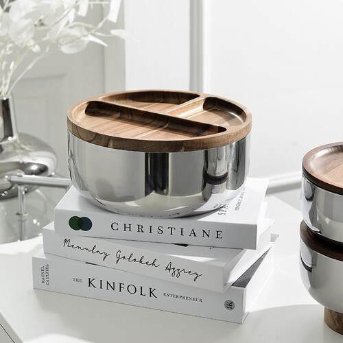 Stainless Steel Bowl with Pedestal Salad Bowl Home Decor