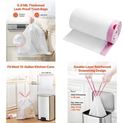 VEVOR Drawstring Trash Bags 13 Gallon 110 Count Tall Kitchen