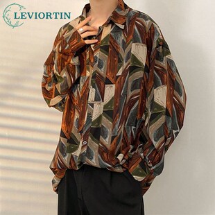 Antique Vintage Long sleeve Shirt for Men Streetwear Korea S