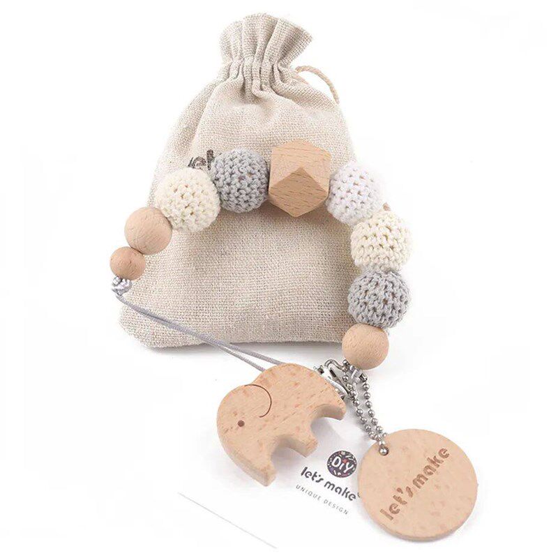 Baby Pacifier Chain Elephant Wooden Clip Geometric Crochet B