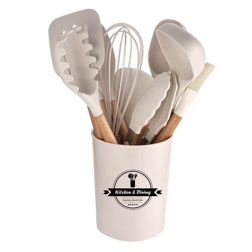 New Silicone wooden handle kitchenware suit non-stick