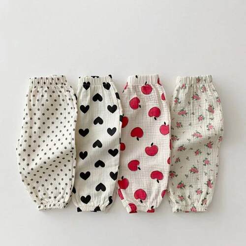 Summer Baby Clothes Linen Girls Pants Sweet Print Girls Trou