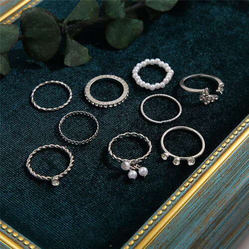Fashion Hollow Butterfly Ring Set 9PCS Elegant Vintage Cryst