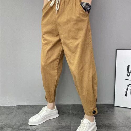 Summer Thin Mens Cotton and Linen Small Leg Casual Pants Lo