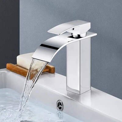 Bathroom Copper Core Waterfall Basin Faucet Stainless Steel