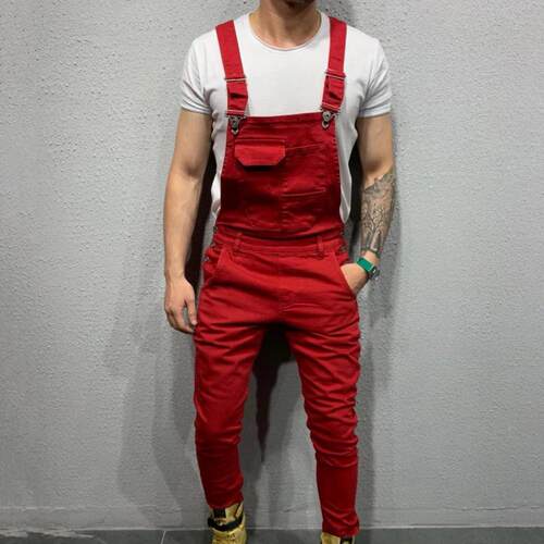 Men Jumpsuit Solid Color Multi Pockets Overalls Full Length