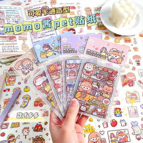 MOMO sauce hand account sticker cute girl PET waterproof sti
