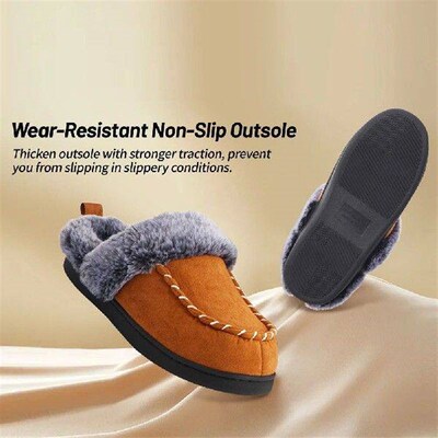 Men Plush Slippers Moccasin Slippers Warm Lined Fuzzy Home