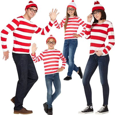 Wheres Waldo Striped Shirt Youth Kids Boys Wally Costume Shi
