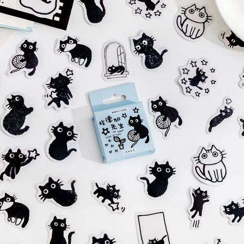 45pcs Kawaii Little Black Cat Decorative Boxed ers Scrapbook