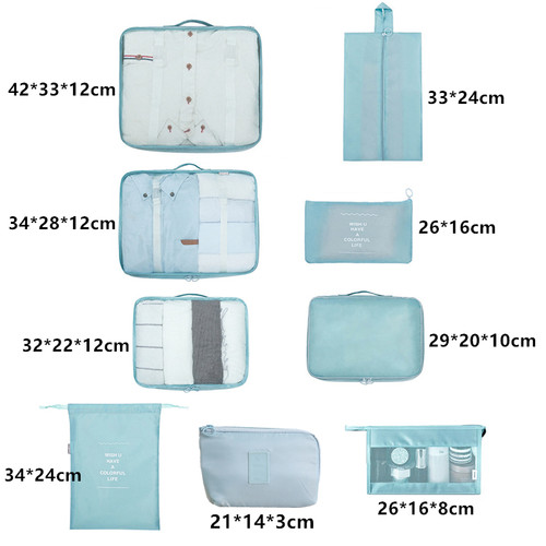 9 pieces Set Travel Organizer Storage Bags Suitcase Packing