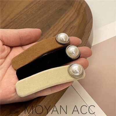 Simple Pearl Velvet Hairpin Womens BB Clip All-match Hairpi