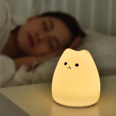 Cute Cat Night Light For Baby Kids Cartoon 7 Colors Silicone