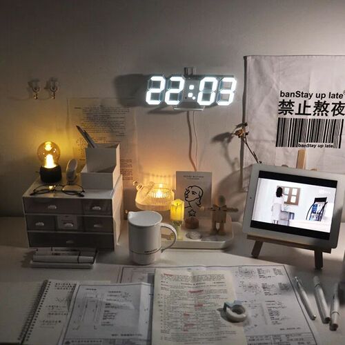 3D LED Digital Clock wall deco Glowing Night Mode Adjustable