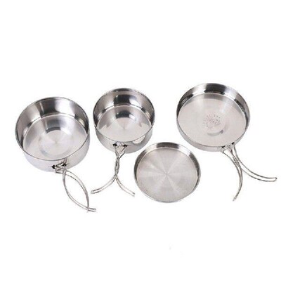 4Pcs Outdoor Camping Cooking Pots Kit Camping Stainless