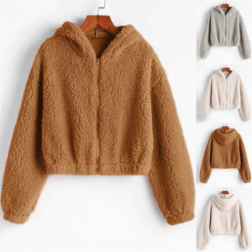 Fashion Women Solid Zipper Pullover Autumn Long Sleeve Plush