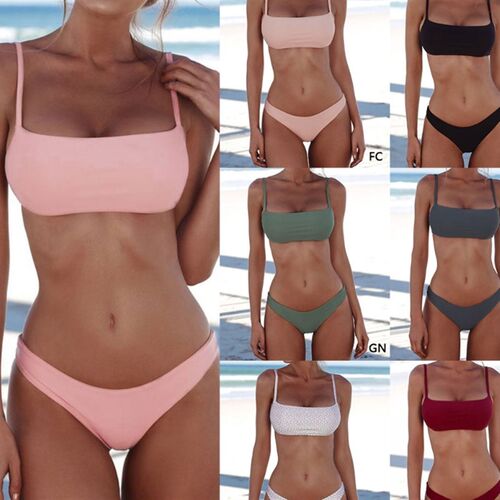 Push Up Bikini Set Swimsuits High Waist Swimwear Women Ribbe