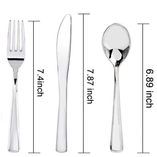 Silver Plastic Silverware Disposable Cutlery Forks Spoons