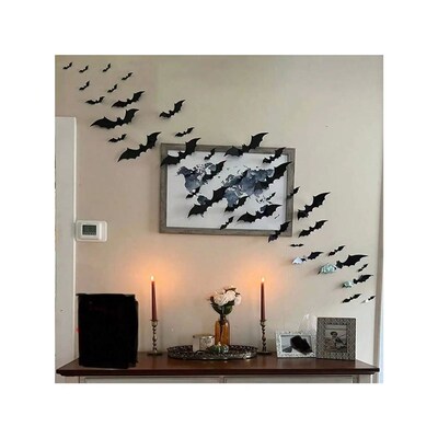 60pcs 3D Waterproof black Bats Wall Decor Halloween Decor