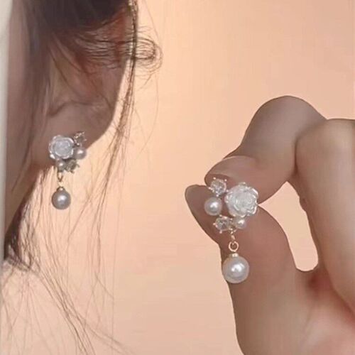 Small French Pearl Ear Cuff Studs White Flower Ins Fashion E