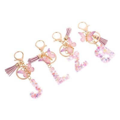 A-Z Dreamy Sequin Letters Keychain For Women Tassel Butterfl