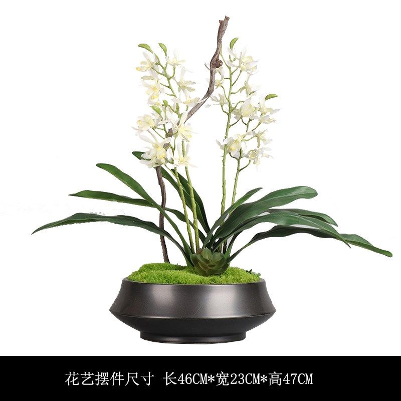 中式永生苔藓仿真蕙兰绿植盆景茶室茶楼玄关茶几花架博古架摆件,家居饰品,花瓶,淘宝优惠券,粉丝福利购,淘宝优惠卷