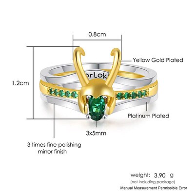 Loki Ring Sets For Women Superhero Thor Green Crystal Matchi