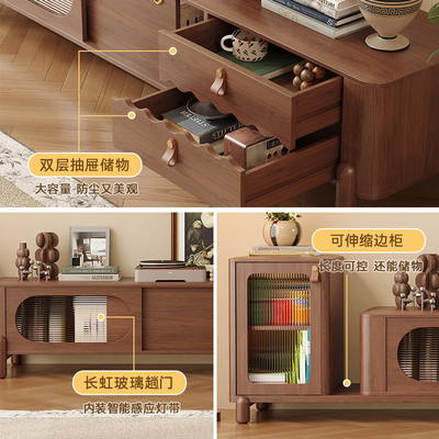 全实木中古风可伸缩电视柜客厅小户型边柜法式复古茶几电视柜