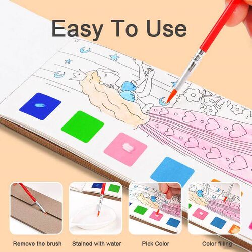 Kids Portable Watercolor Painting Book Paint With Water Brus