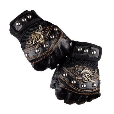 Skulls Rivet PU Leather Fingerless Gloves Men Women Fashion