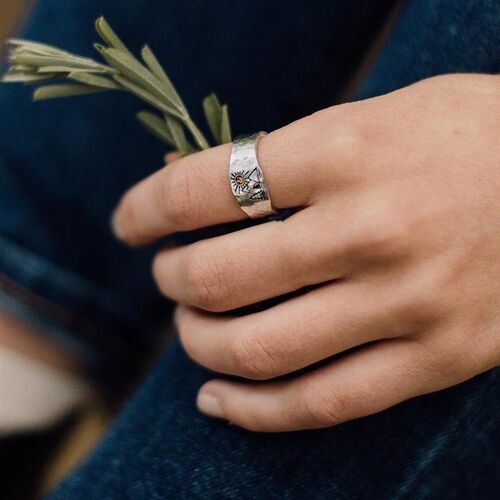 Forest Mountain Sun Nature Landscape Carved Ring for Women M